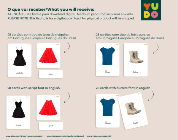 Clothes vocabulary cards