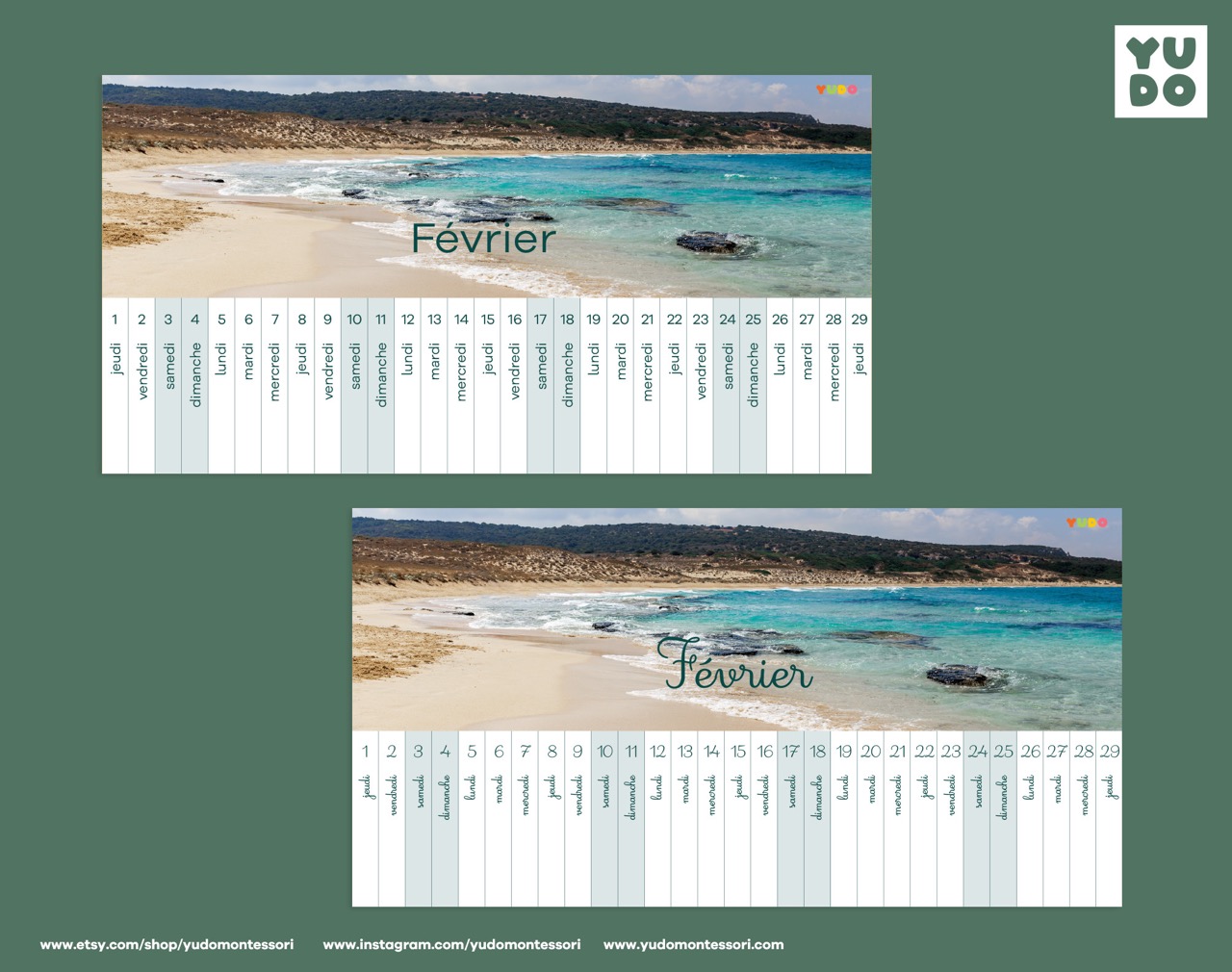 2024 Montessori Linear Calendar Southern Hemisphere in French yudo