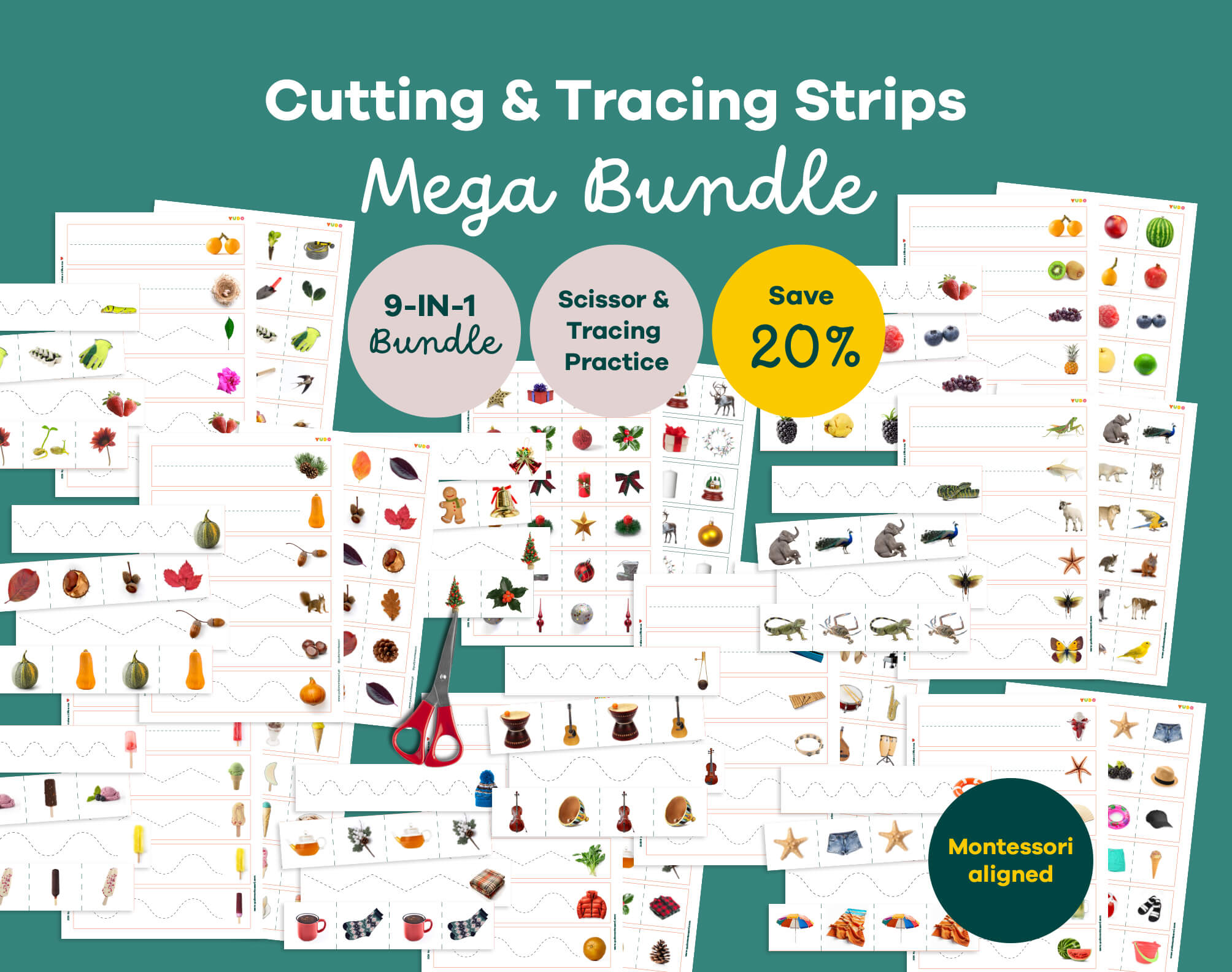Cutting & Tracing Strips Mega Bundle - Scissor Practice 9 Themes
