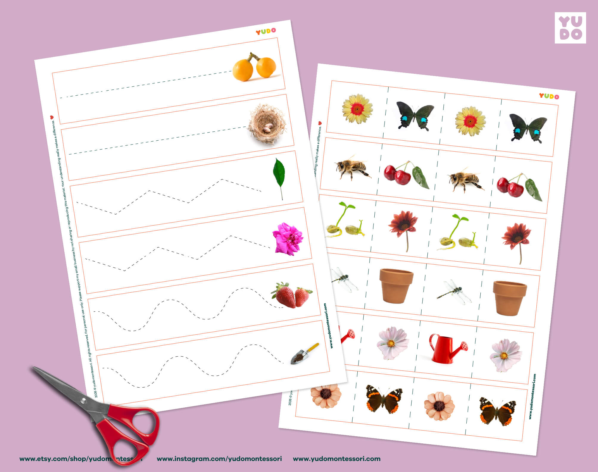Montessori spring tracing strips printable for preschool fine motor practice