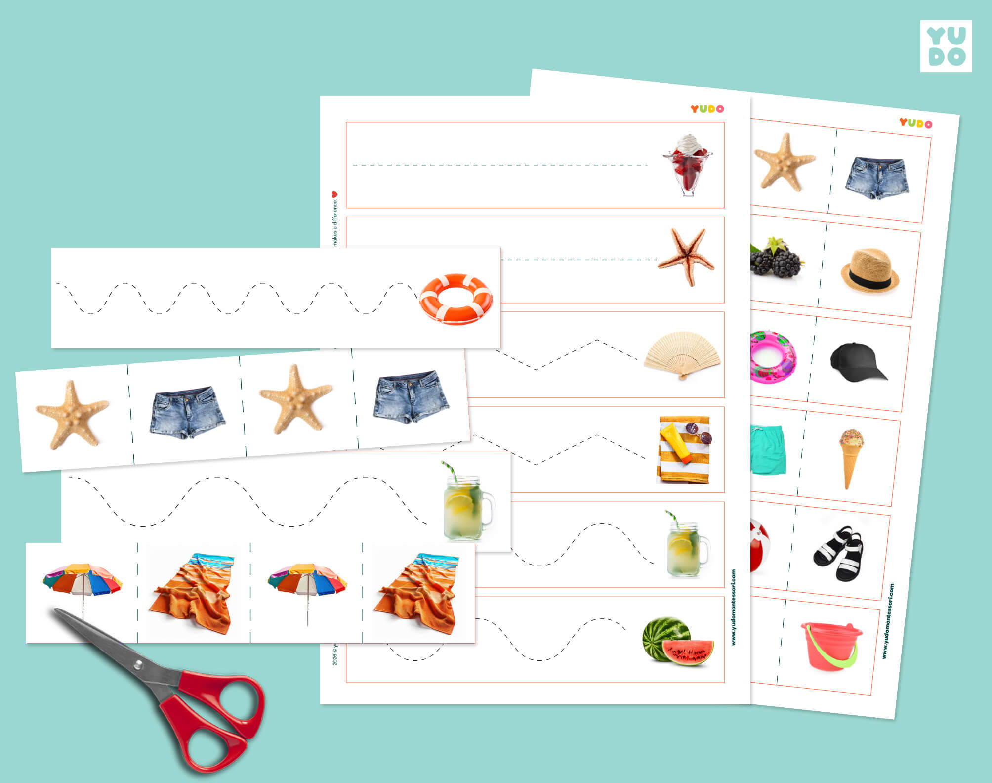 Montessori summer cutting strips printable for preschool scissor skills