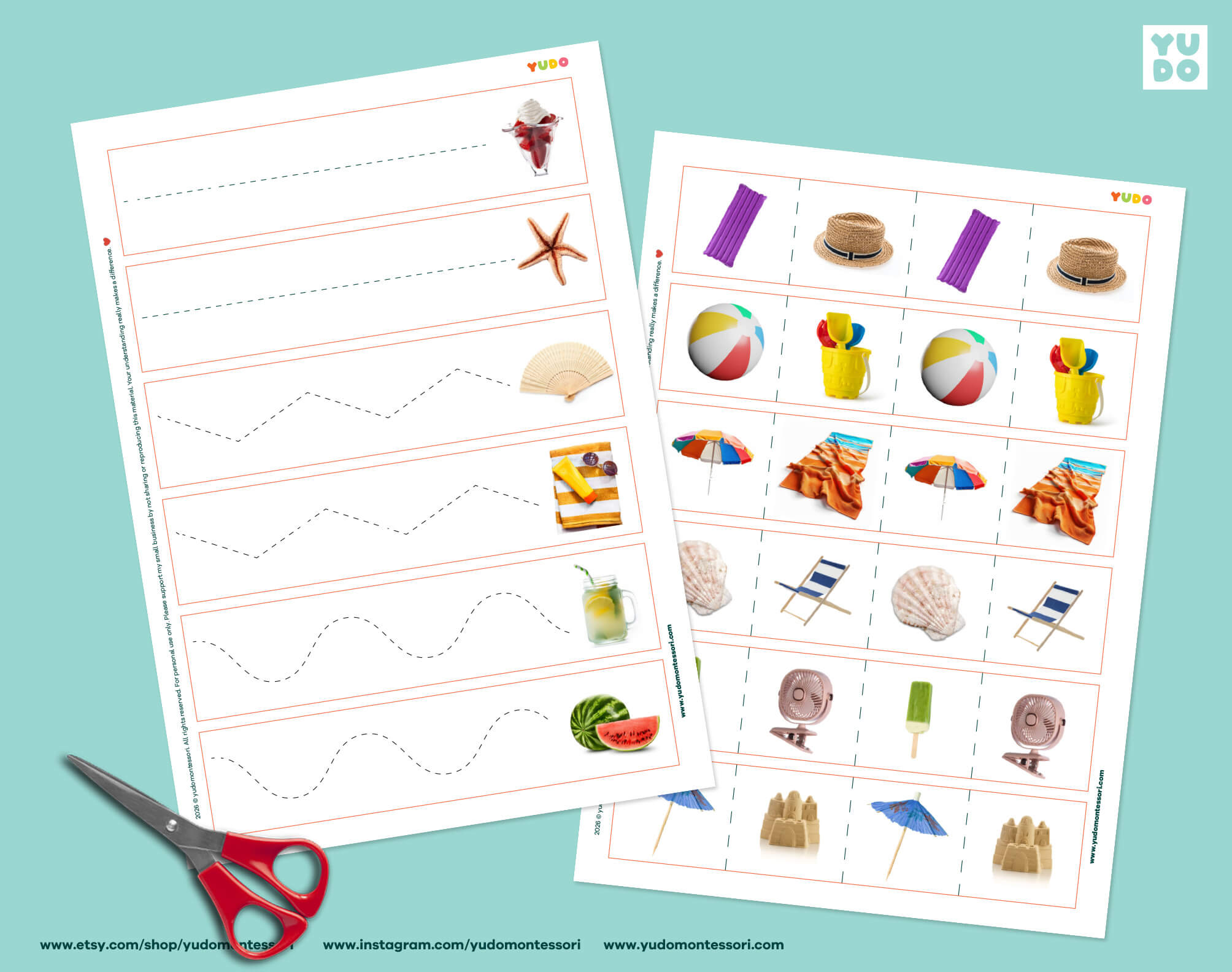 Montessori summer tracing strips printable for preschool fine motor practice