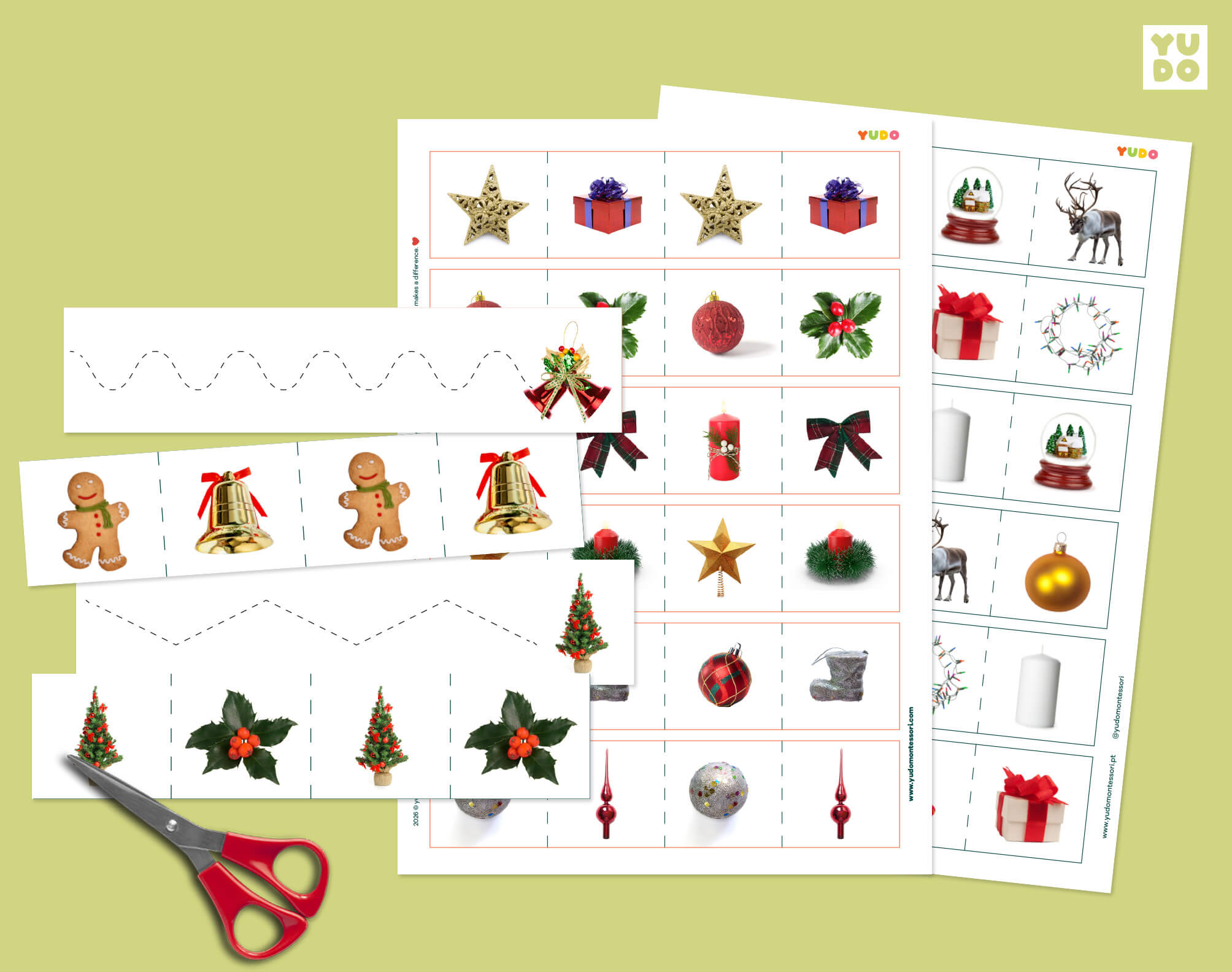 Montessori Christmas cutting strips printable for preschool scissor skills
