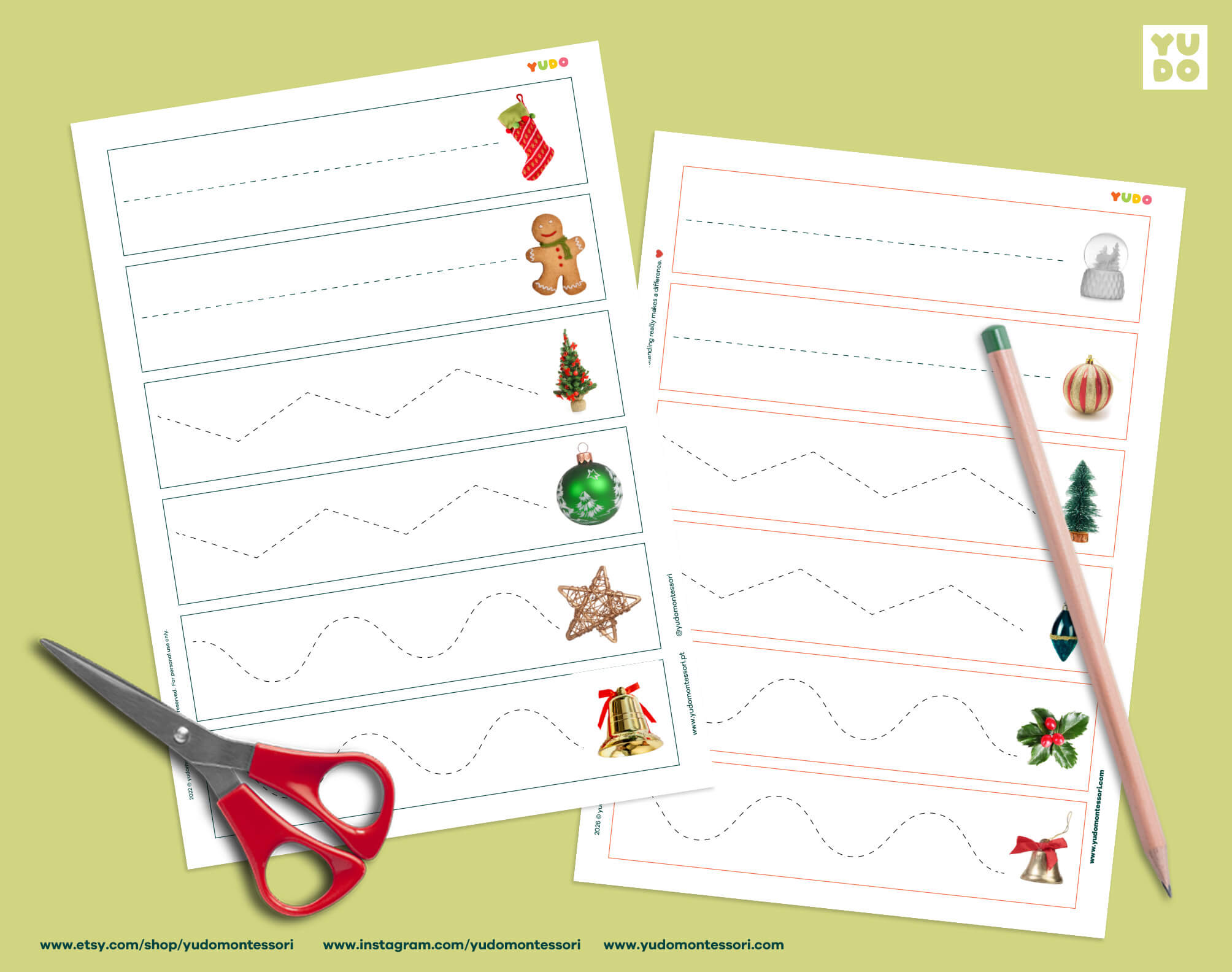 Montessori Christmas tracing strips printable for preschool fine motor practice