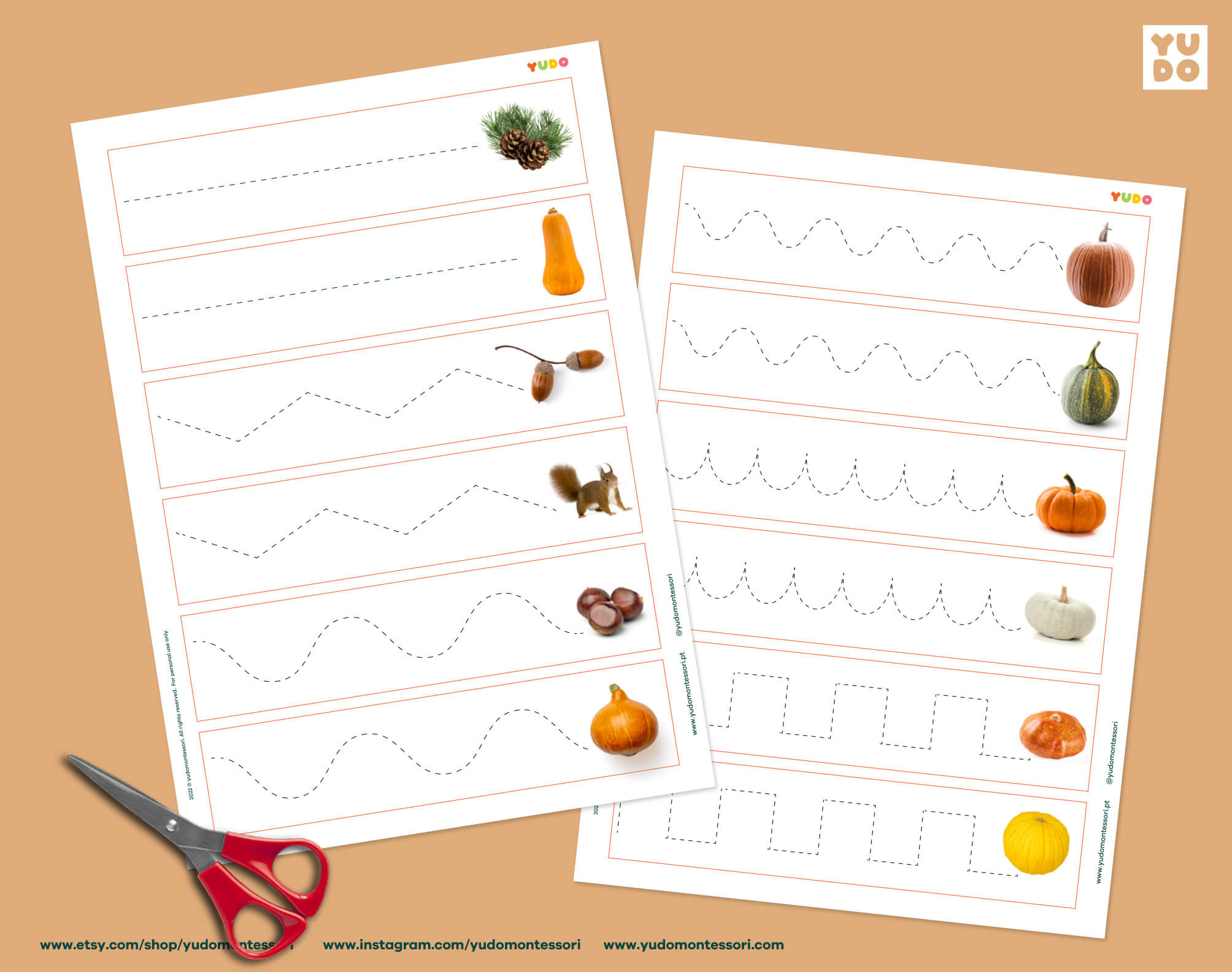 Montessori autumn tracing strips printable for preschool fine motor practice