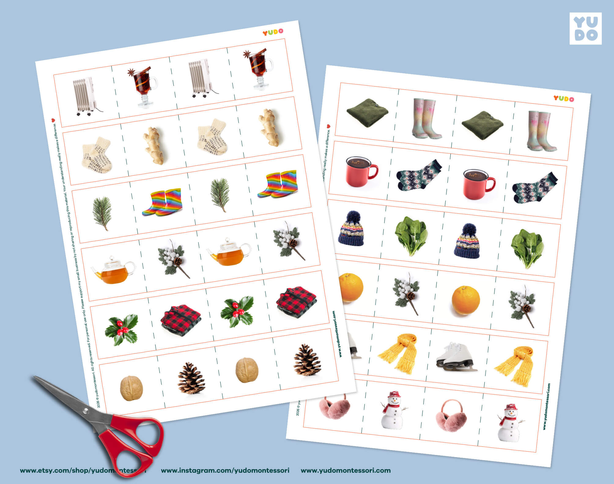 Montessori winter cutting strips printable for preschool scissor skills