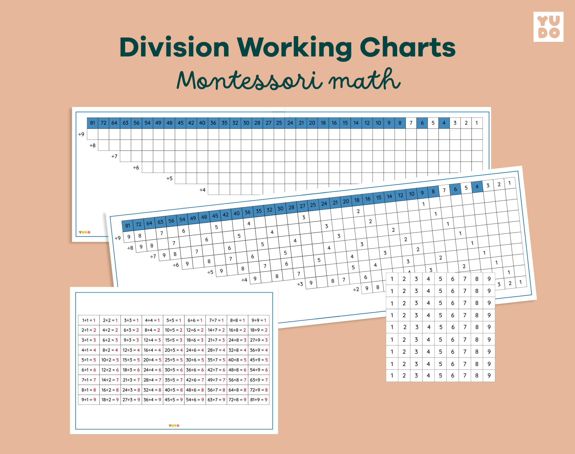 Montessori division working charts printable math activity