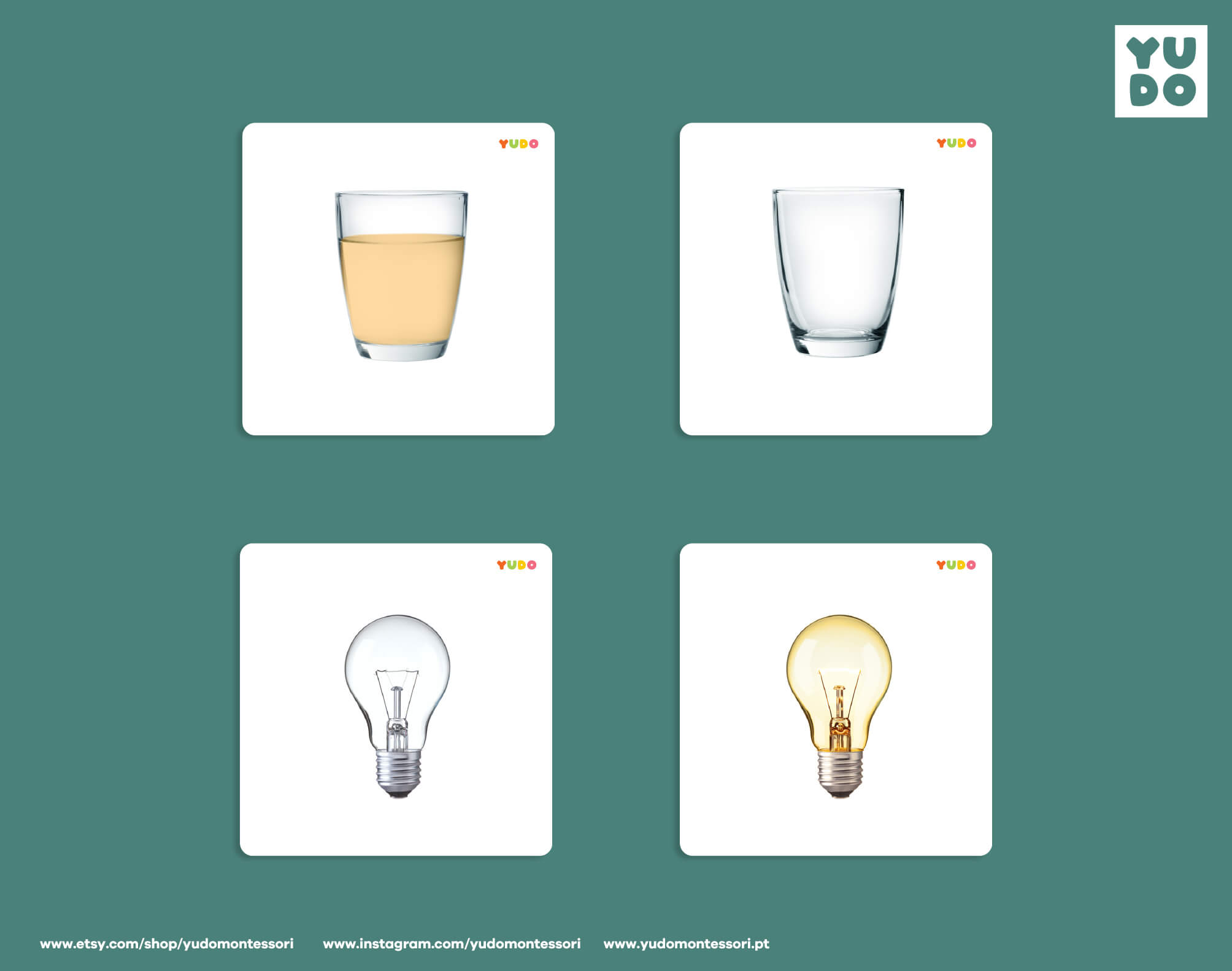 Montessori opposite cards printable with real object comparisons