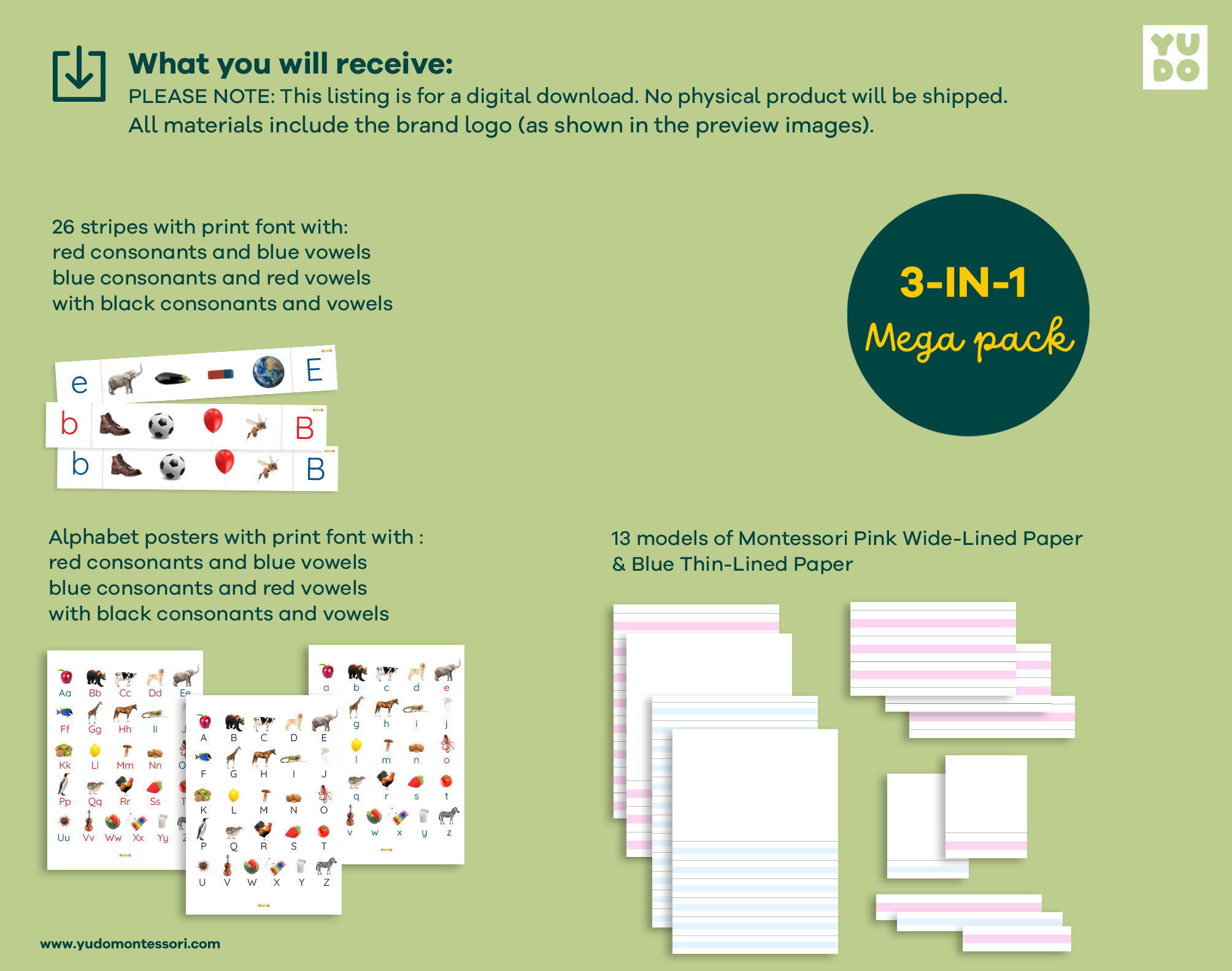 Montessori Learn to Read & Write Bundle contents and printable literacy materials