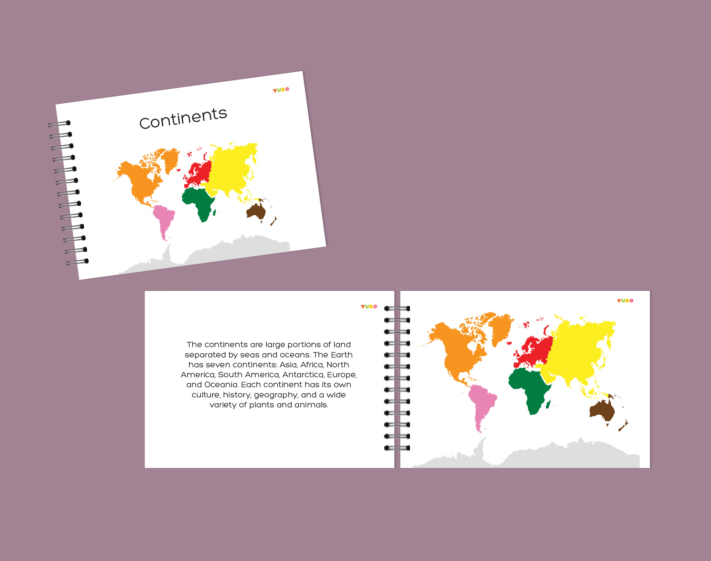 Montessori continent definition booklet printable with colored continent maps