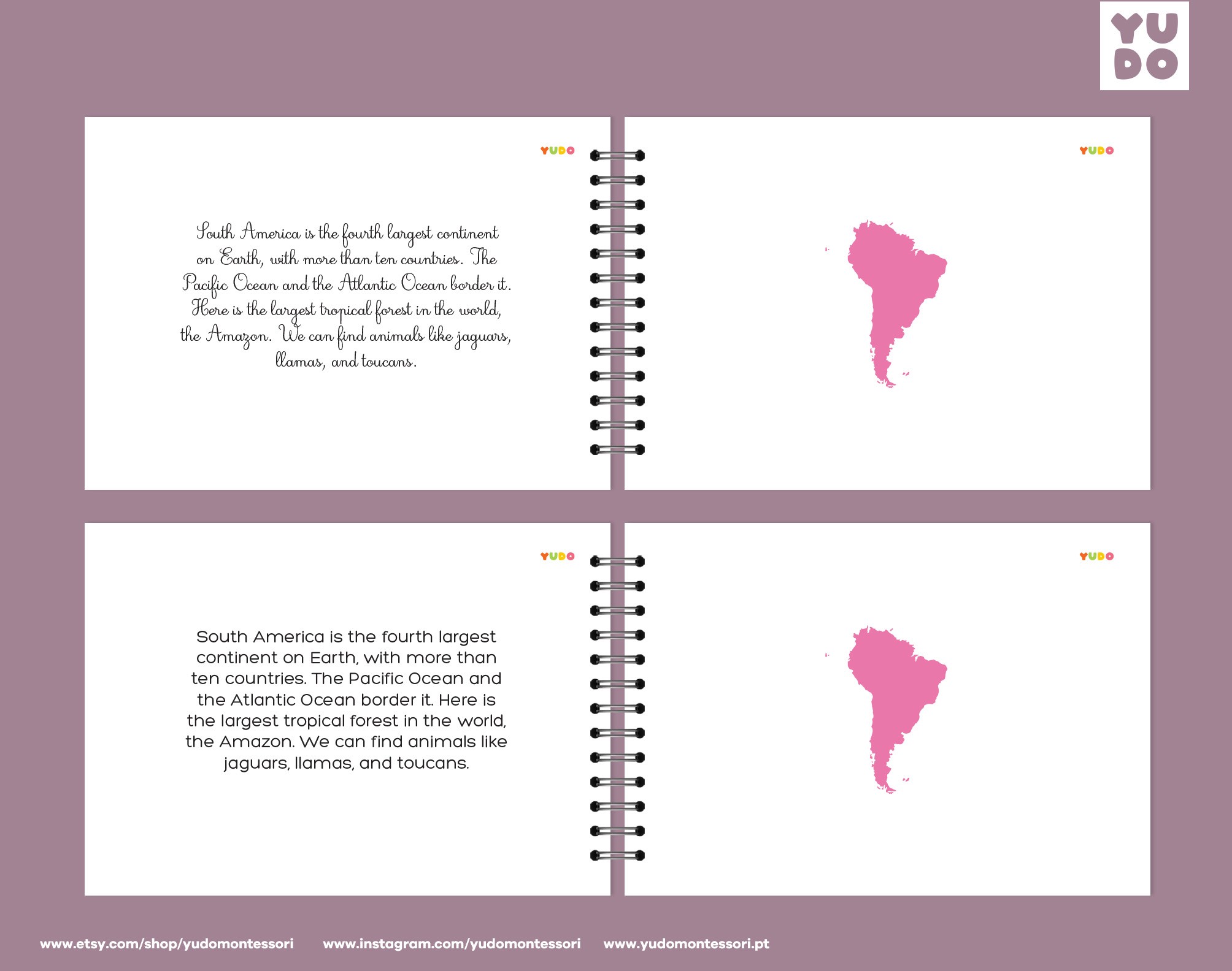 Montessori continent definition booklet pages with continent illustrations and descriptions