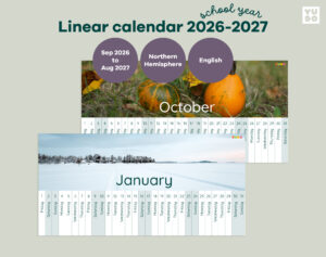 Montessori Linear Calendar 2026-2027 school year printable