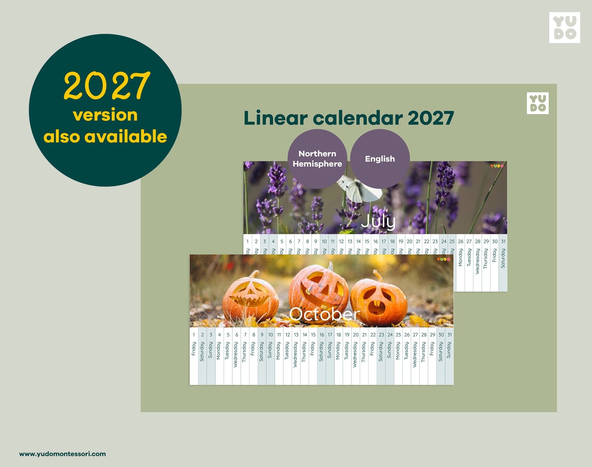 Montessori Linear Calendar 2026-2027 school year printable