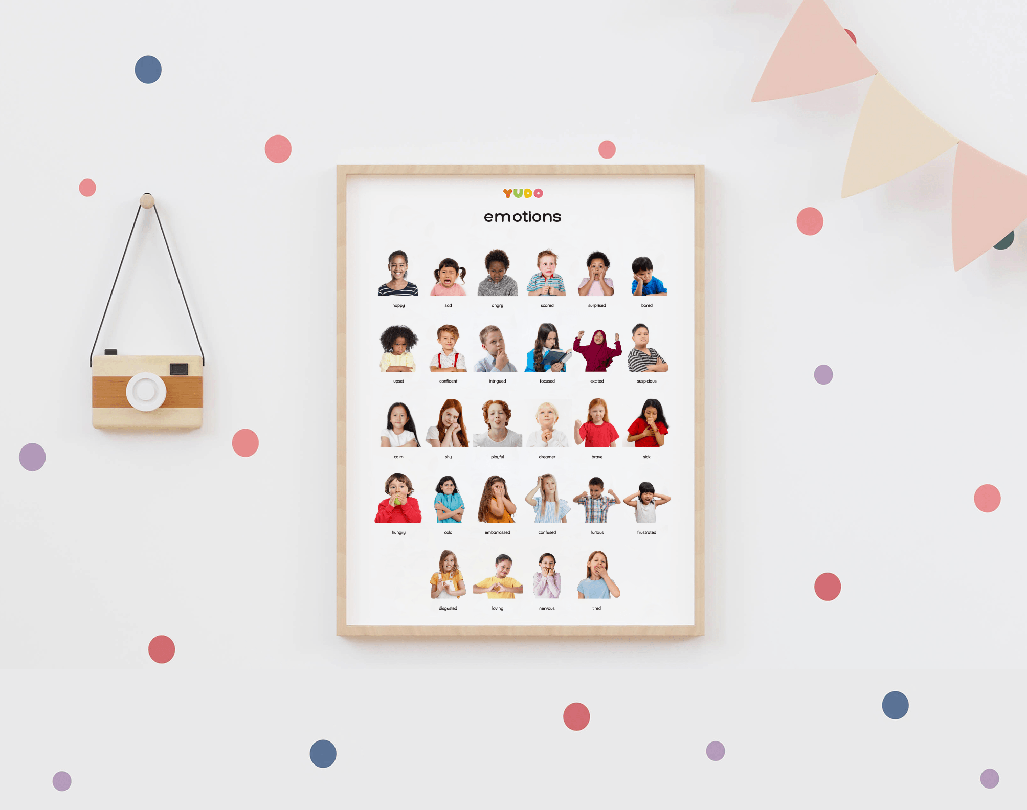 Montessori emotions poster displayed in a child's room