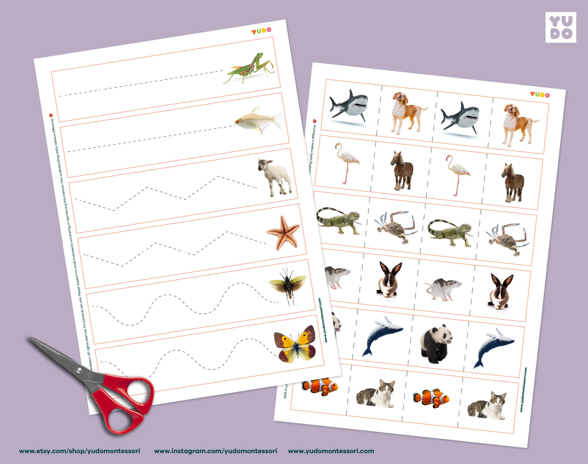 Montessori animals tracing strips printable for preschool fine motor practice