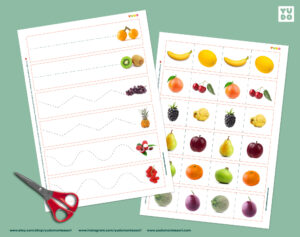Montessori fruit cutting strips printable for preschool scissor skills