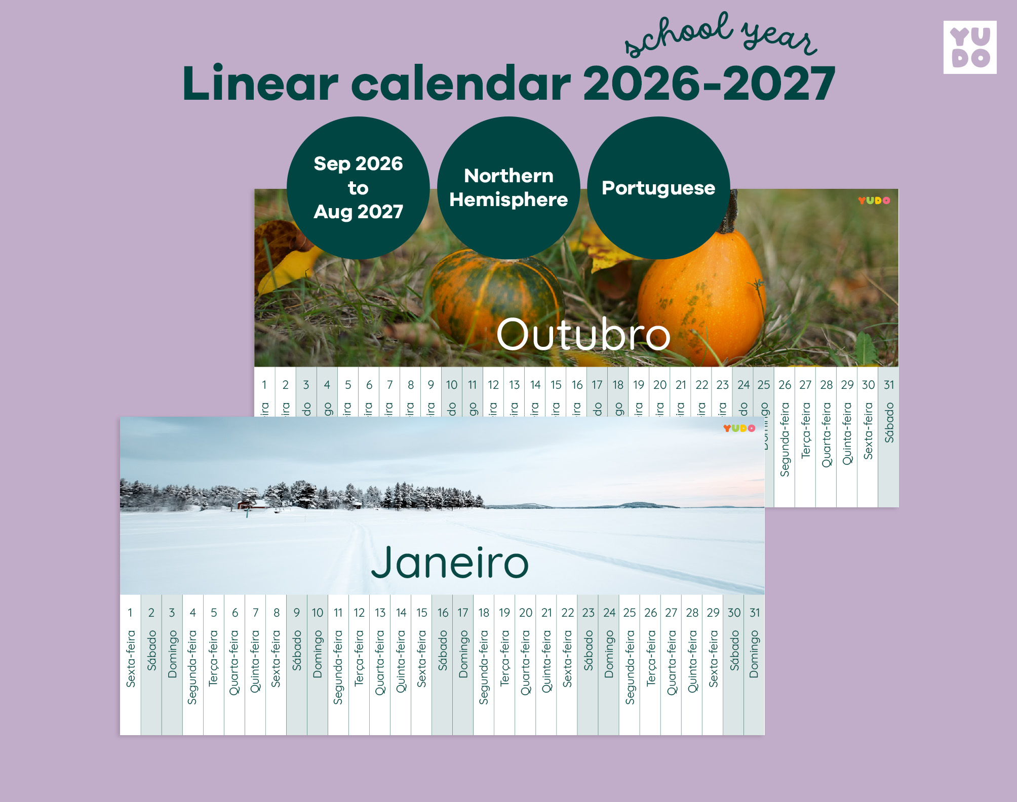 Montessori Linear Calendar 2026-2027 school year printable