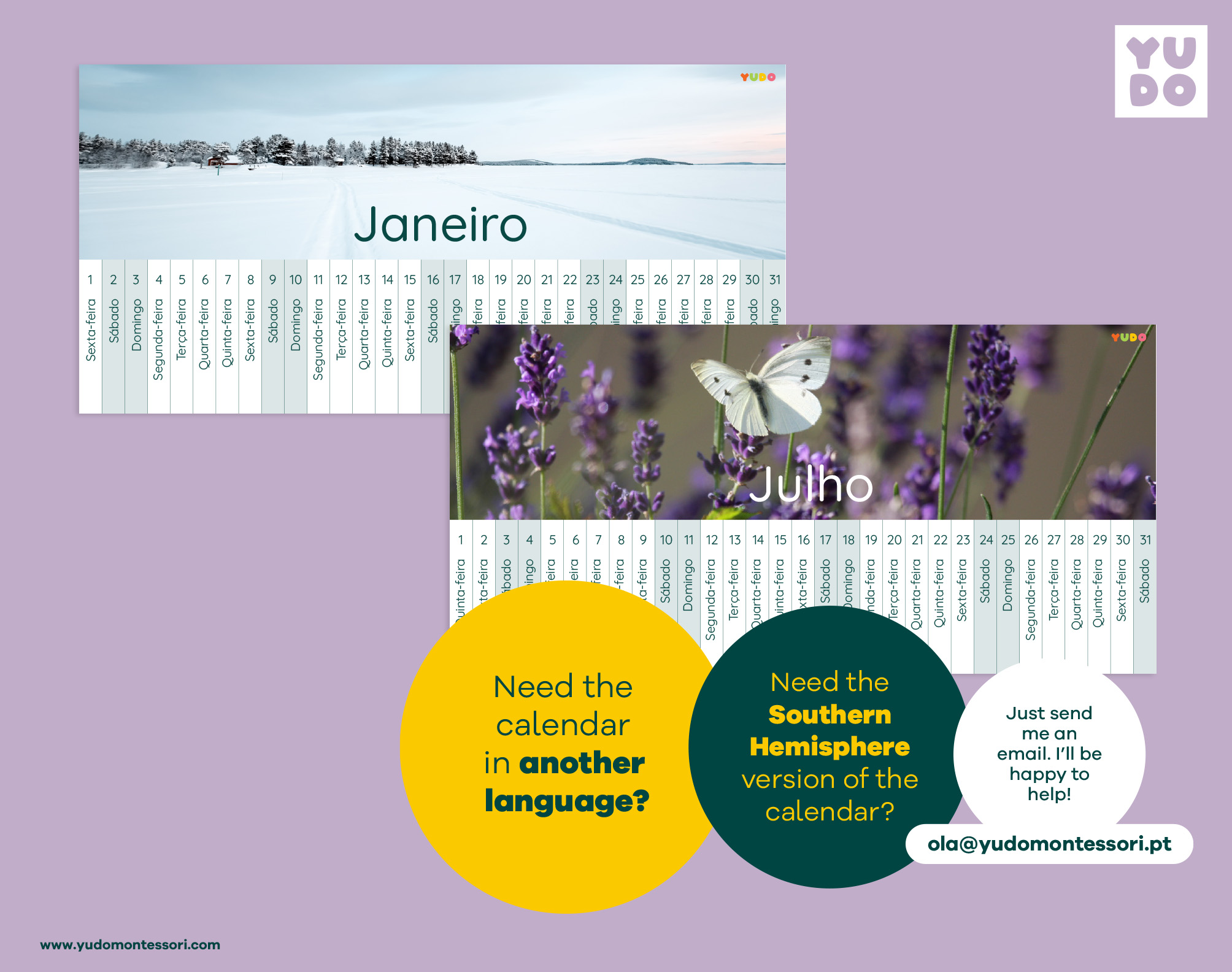 Montessori Linear Calendar 2027 full year printable - January, and August months