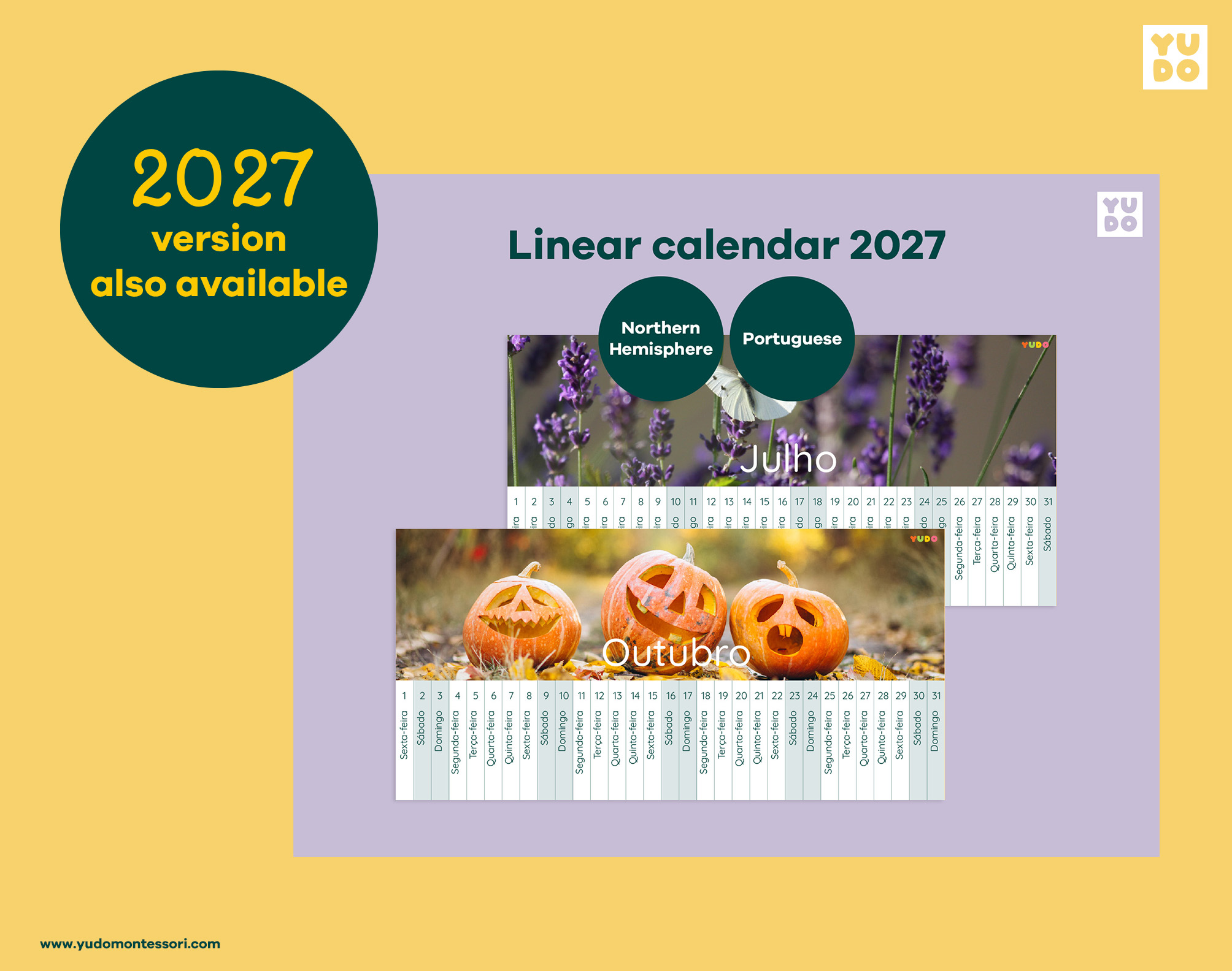 Montessori Linear Calendar 2026-2027 school year printable