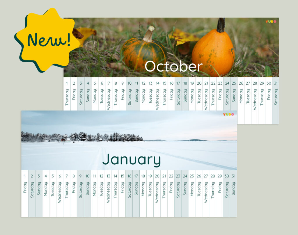 Montessori Linear Calendar 2026-2027 school year printable - January and October months