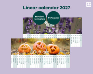 2027 Montessori Linear Calendar - Northern Hemisphere - Portuguese