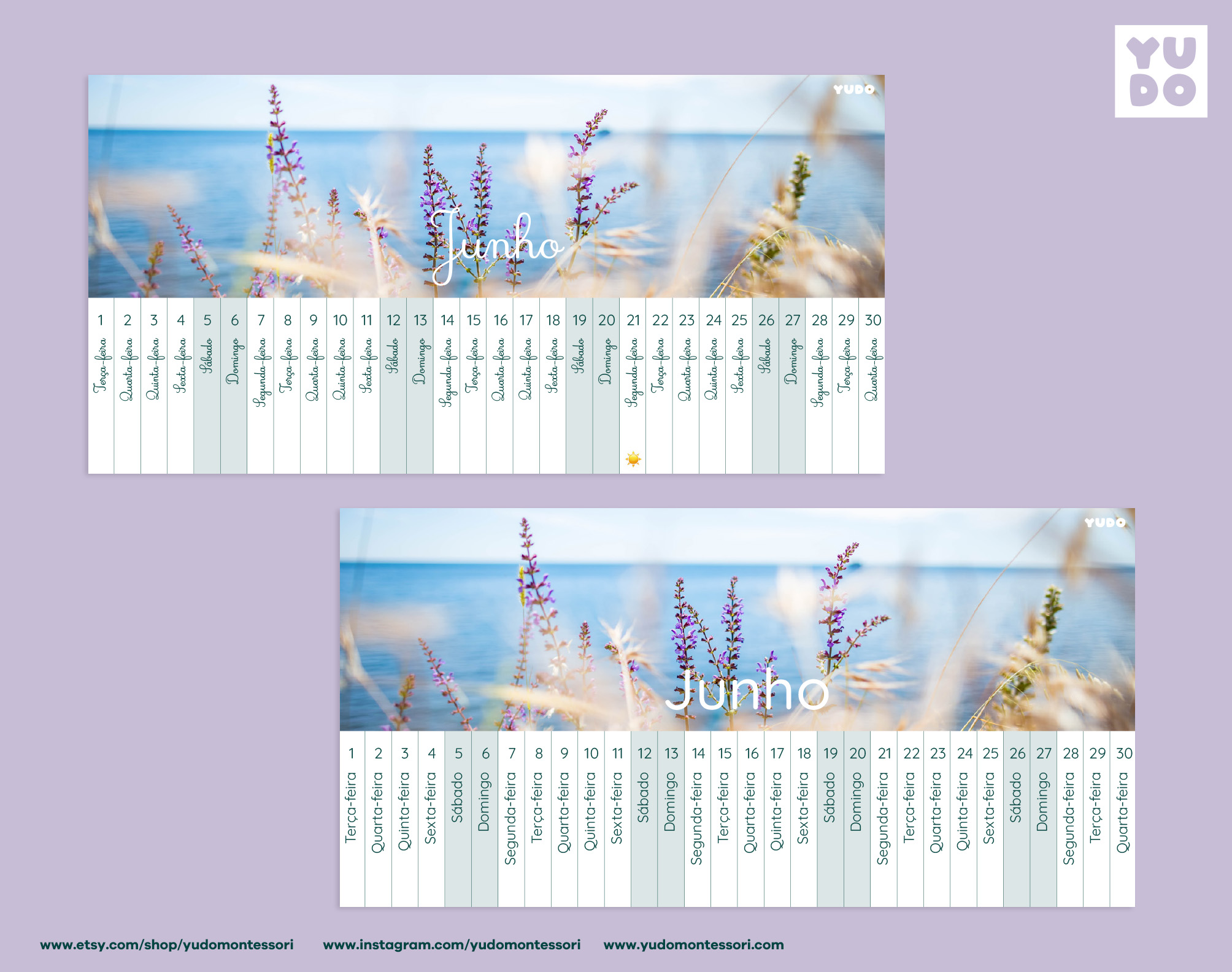 Montessori Linear Calendar 2027 full year printable - June month