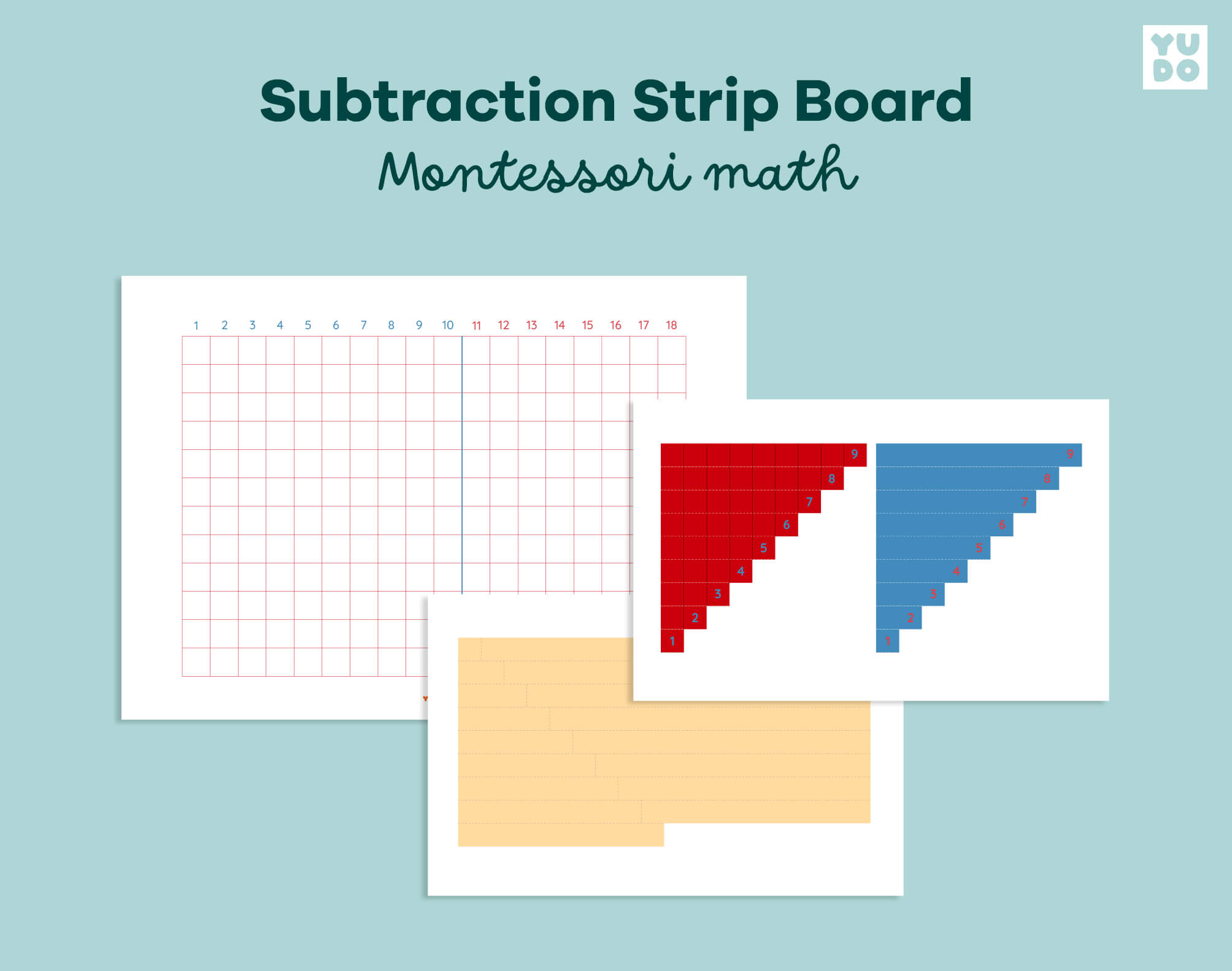 Montessori subtraction strip board printable for learning subtraction facts