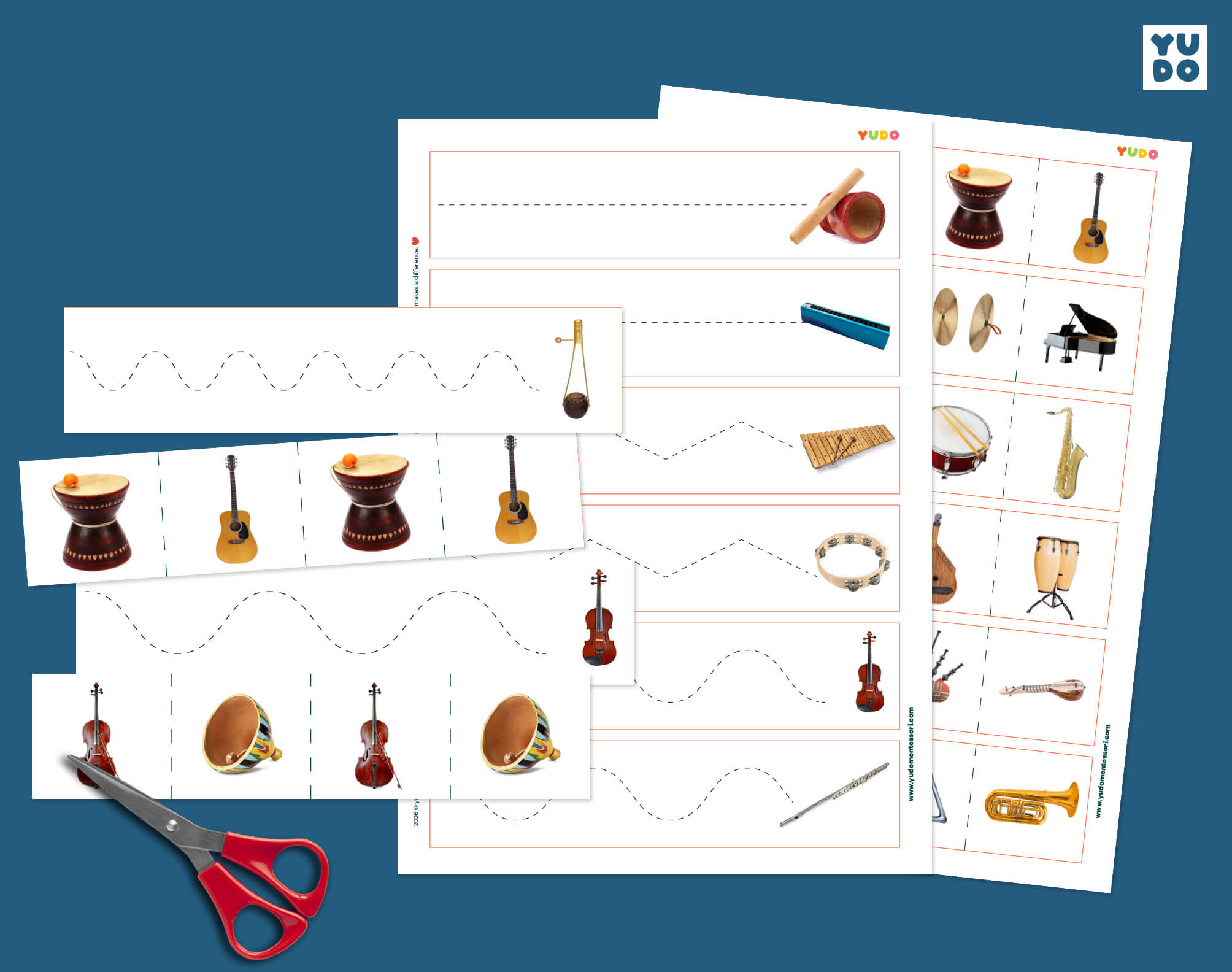Montessori musical instruments tracing strips printable for preschool fine motor practice