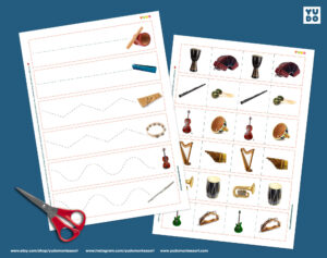Montessori musical instruments tracing strips printable for preschool fine motor practice